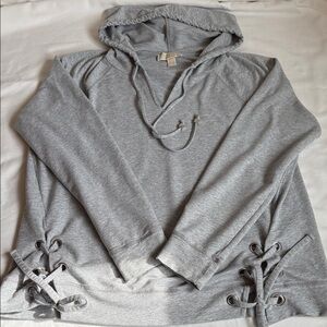 Michael Kors Heather Gray Lace-Up Sweater